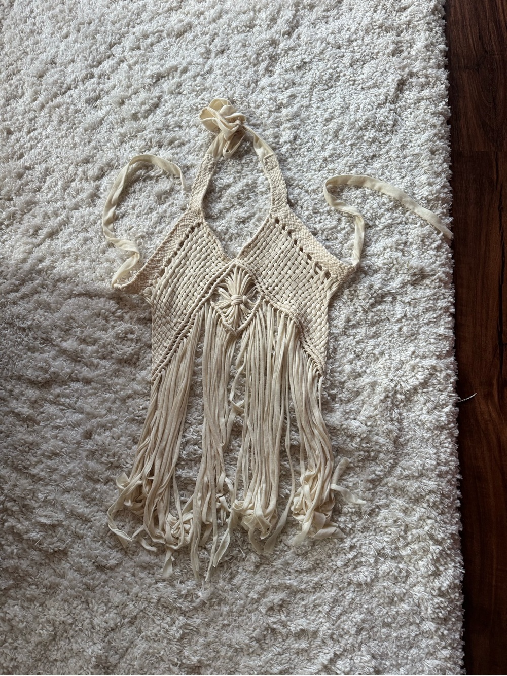 Cream Crochet Fringe Halter Top
